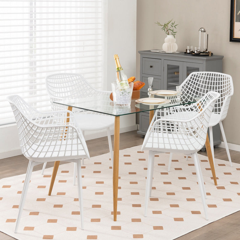 Set of 4 Heavy Duty Modern Dining Chair with Airy Hollow Backrest-White