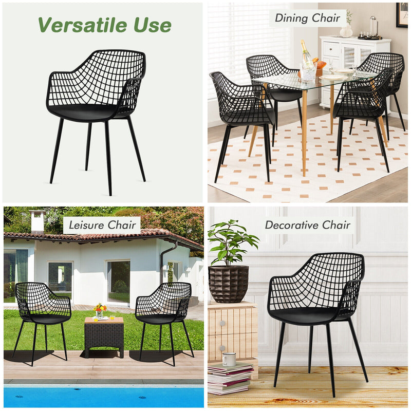 Set of 4 Heavy Duty Modern Dining Chair with Airy Hollow Backrest-Black