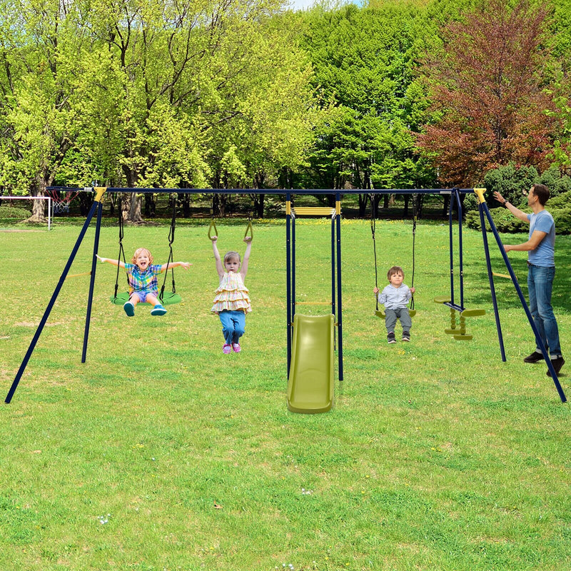 7-in-1 Stable A-shaped Outdoor Swing Set for Backyard