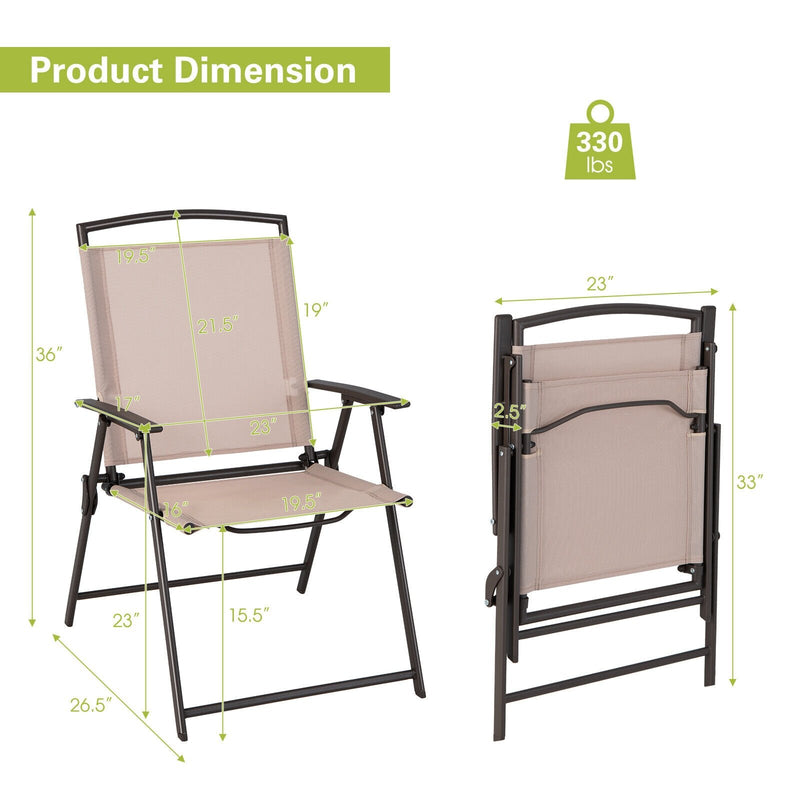 Set of 2 Patio Dining Chairs with Armrests and Rustproof Steel Frame-Beige