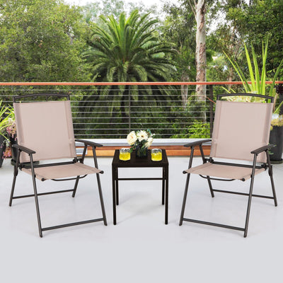 Set of 2 Patio Dining Chairs with Armrests and Rustproof Steel Frame-Beige