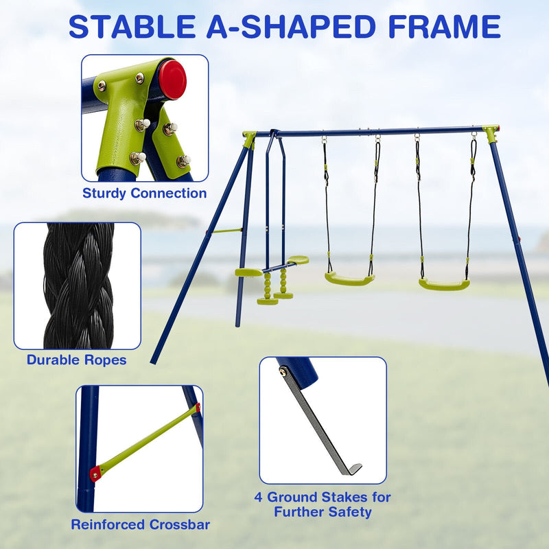 440 Pounds Kids Swing Set with Two Swings and One Glider