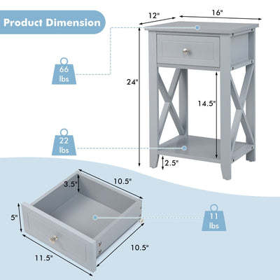 Sofa Side End Table with Drawer and Shelf-Gray