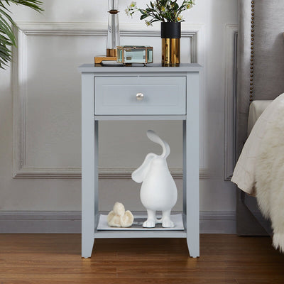 Sofa Side End Table with Drawer and Shelf-Gray