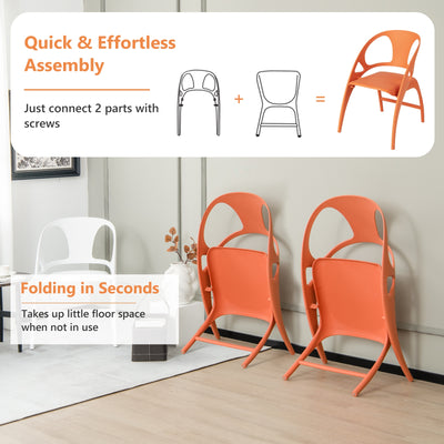 Folding Dining Chairs Set of 2 with Armrest and High Backrest-Orange