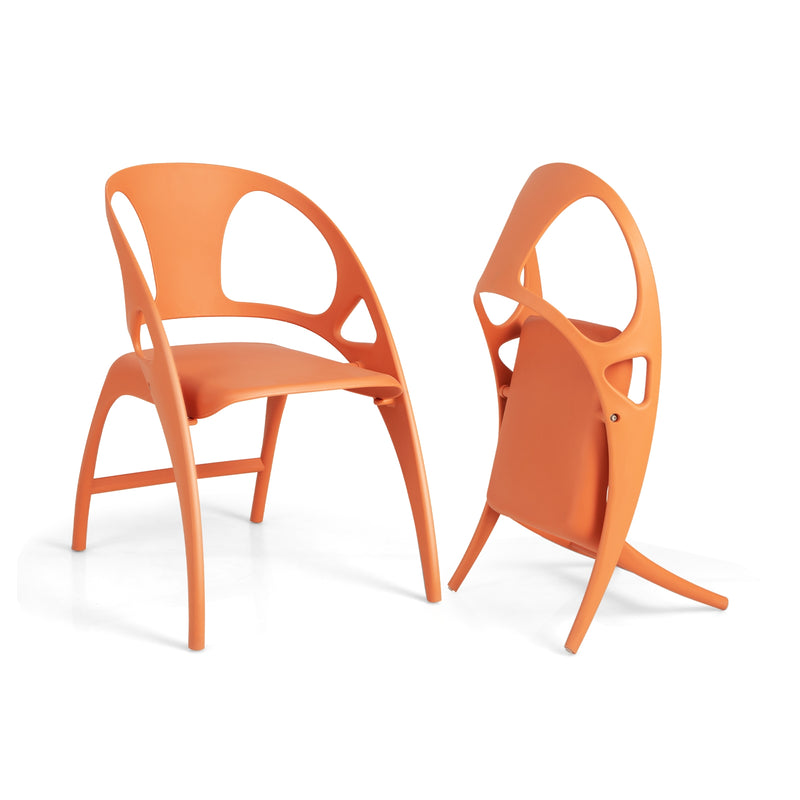 Folding Dining Chairs Set of 2 with Armrest and High Backrest-Orange