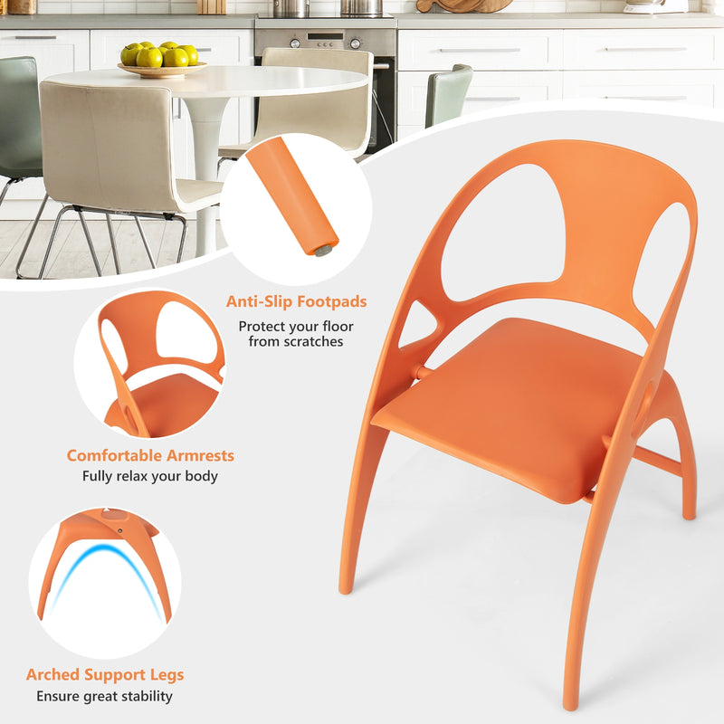 Folding Dining Chairs Set of 2 with Armrest and High Backrest-Orange