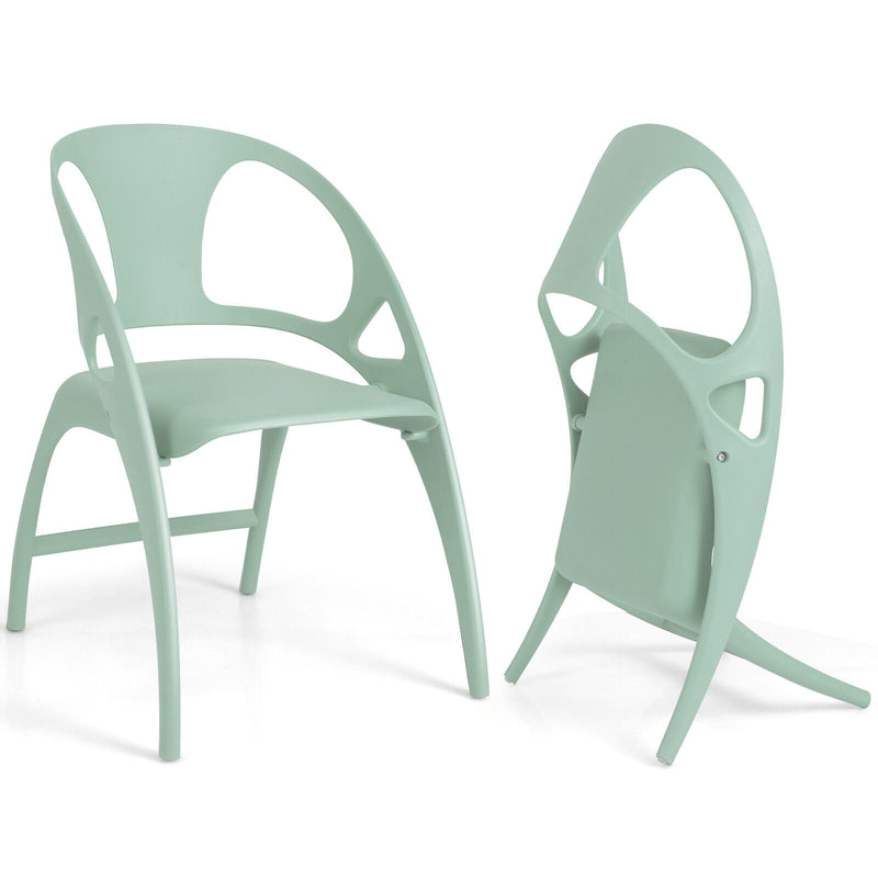 Folding Dining Chairs Set of 2 with Armrest and High Backrest-Green