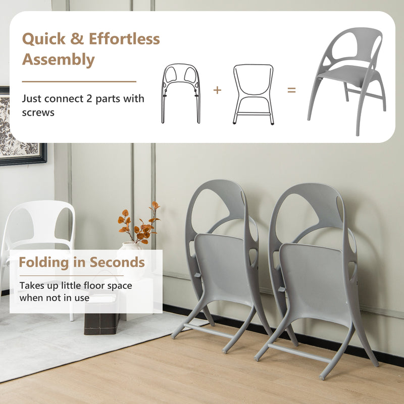 Folding Dining Chairs Set of 2 with Armrest and High Backrest-Gray