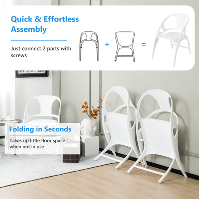 Folding Dining Chairs Set of 2 with Armrest and High Backrest-White