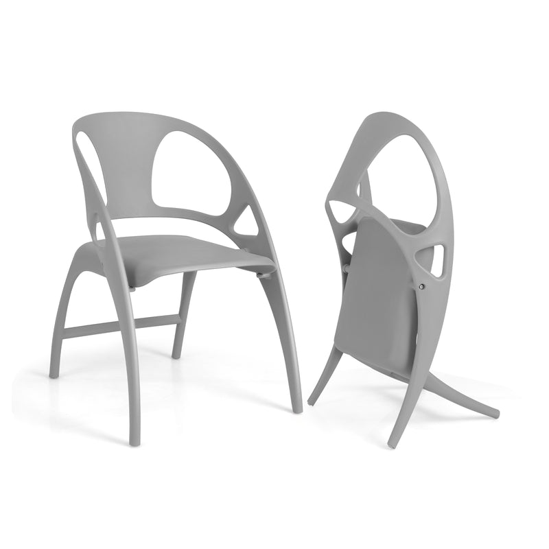 Folding Dining Chairs Set of 2 with Armrest and High Backrest-Gray