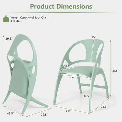 Folding Dining Chairs Set of 2 with Armrest and High Backrest-Green