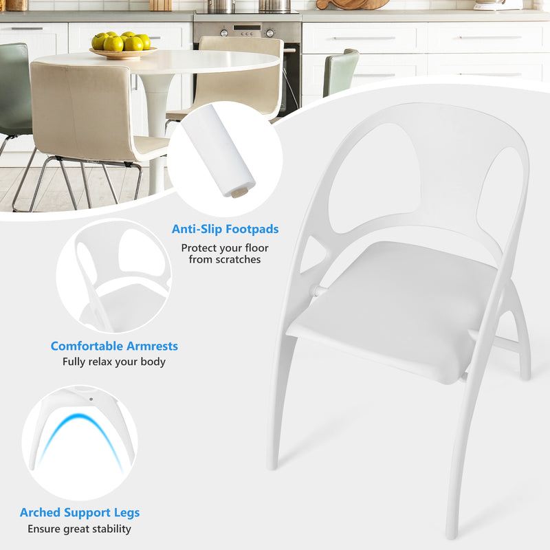 Folding Dining Chairs Set of 2 with Armrest and High Backrest-White