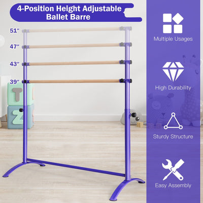 51 Inch Ballet Barre Bar with 4-Position Adjustable Height-Purple