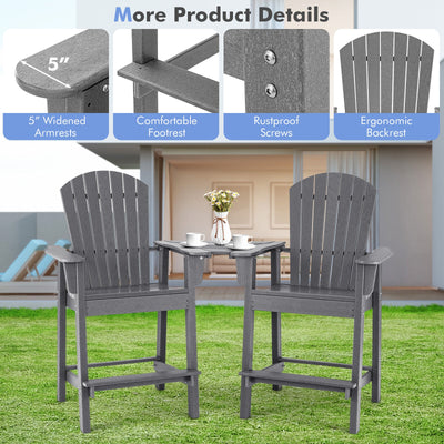 2 Pieces HDPE Tall Adirondack Chair with Middle Connecting Tray-Gray