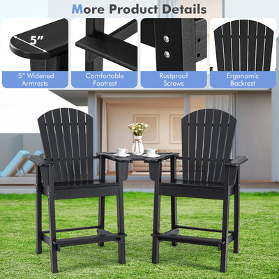 2 Pieces HDPE Tall Adirondack Chair with Middle Connecting Tray-Black