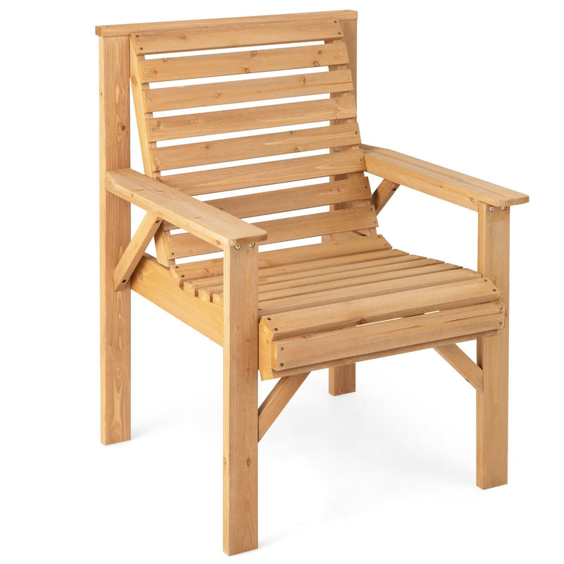 Outdoor Solid Fir Wood Chair with Inclined Backrest-Brown