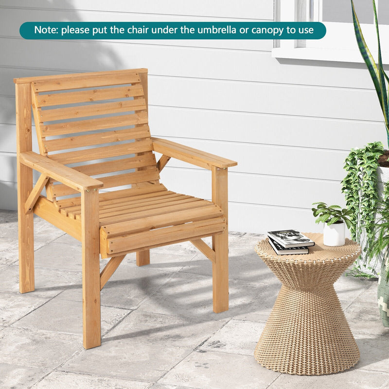 Outdoor Solid Fir Wood Chair with Inclined Backrest-Brown