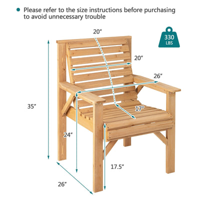 Outdoor Solid Fir Wood Chair with Inclined Backrest-Brown