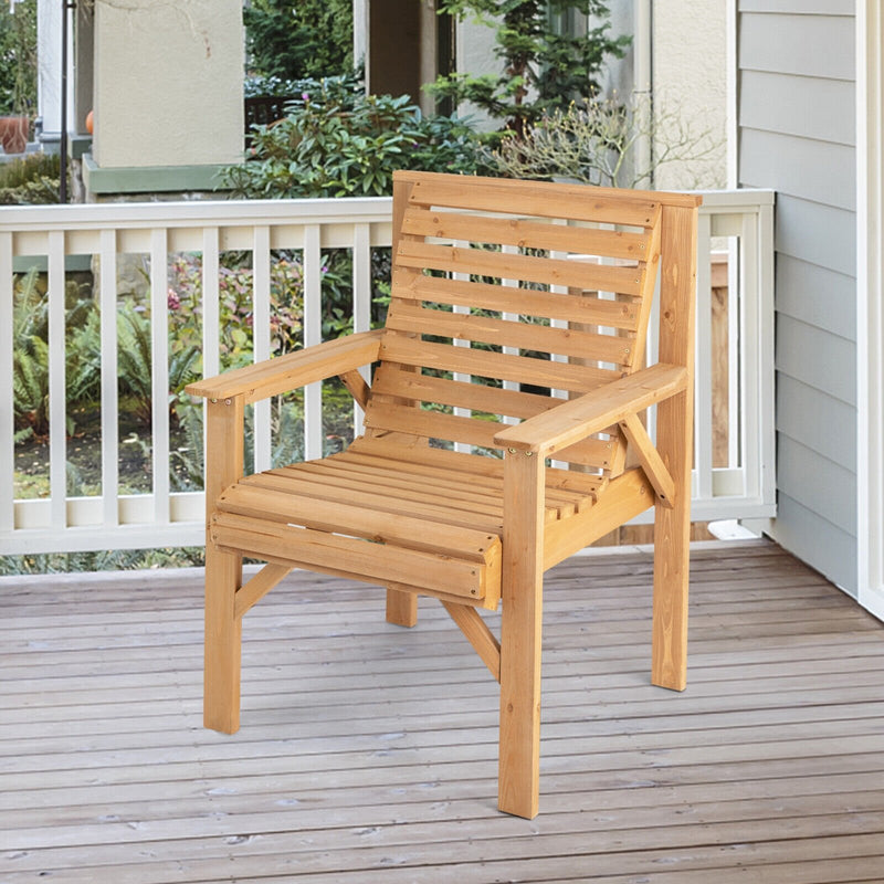 Outdoor Solid Fir Wood Chair with Inclined Backrest-Brown