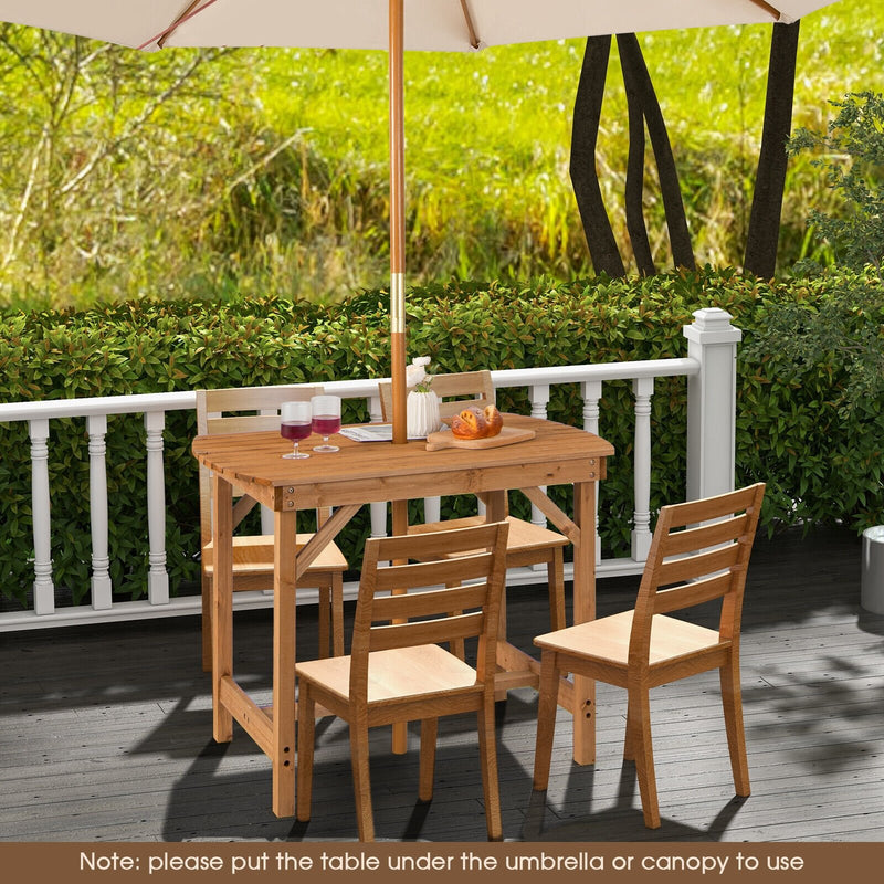 Outdoor Fir Wood Dining Table with 1.5 Inch Umbrella Hole-Brown