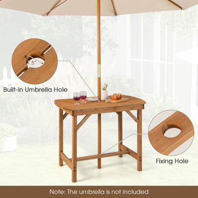 Outdoor Fir Wood Dining Table with 1.5 Inch Umbrella Hole-Brown