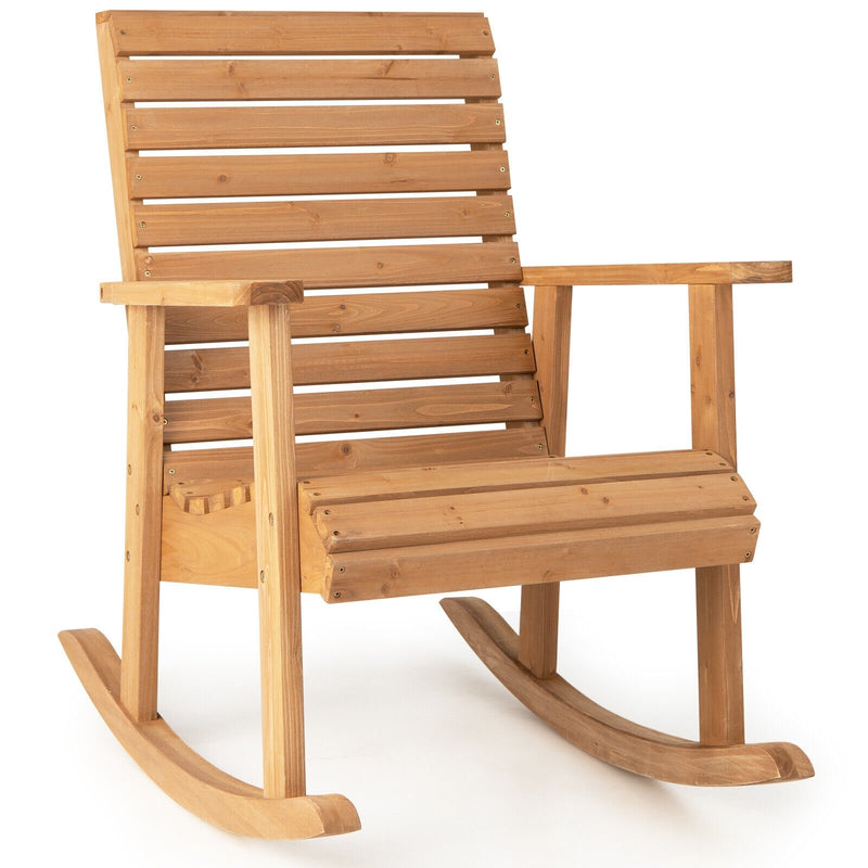 Outdoor Fir Wood Rocking Chair with High Backrest-Brown