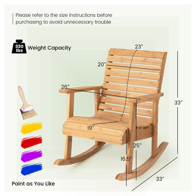 Outdoor Fir Wood Rocking Chair with High Backrest-Brown