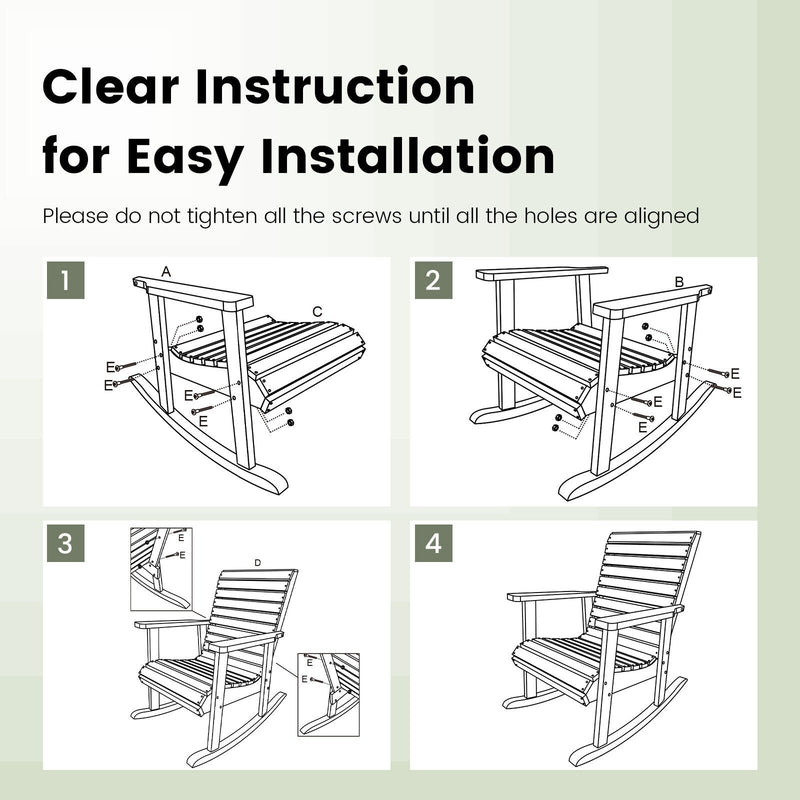 Outdoor Fir Wood Rocking Chair with High Backrest-Brown