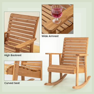 Outdoor Fir Wood Rocking Chair with High Backrest-Brown