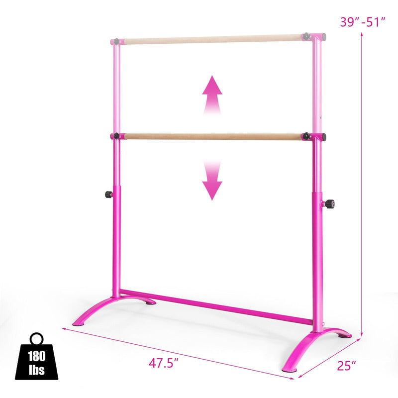 51 Inch Ballet Barre Bar with 4-Position Adjustable Height-Pink