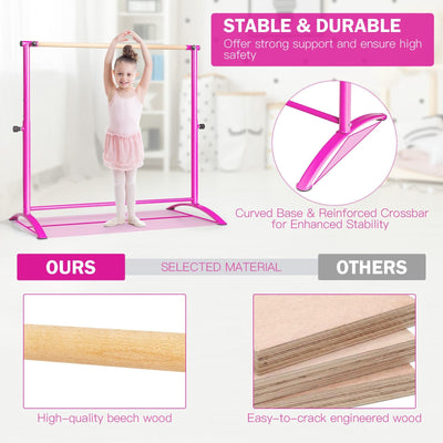 51 Inch Ballet Barre Bar with 4-Position Adjustable Height-Pink