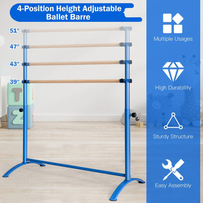 51 Inch Ballet Barre Bar with 4-Position Adjustable Height-Blue