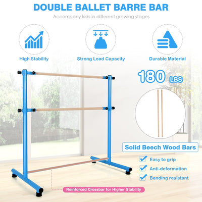 47 Inch Double Ballet Barre with Anti-Slip Footpads-Blue