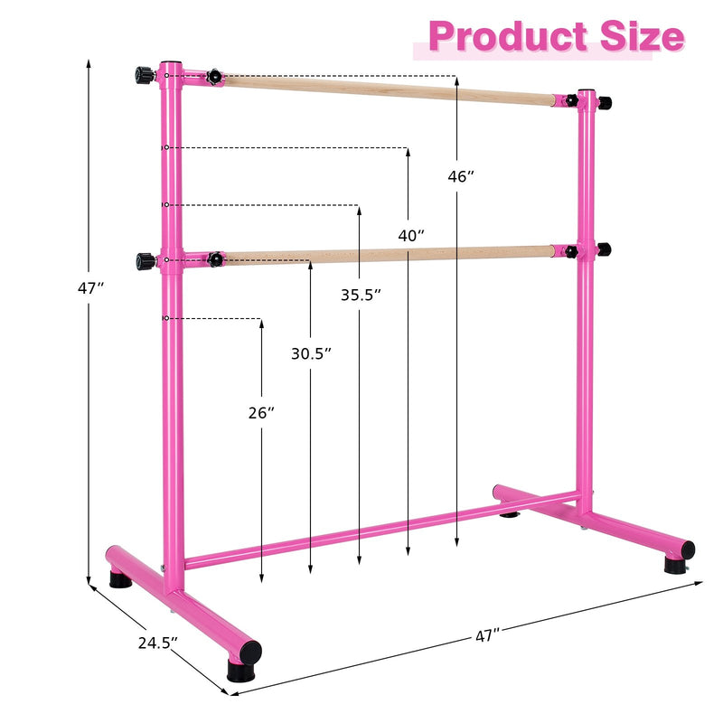 47 Inch Double Ballet Barre with Anti-Slip Footpads-Pink