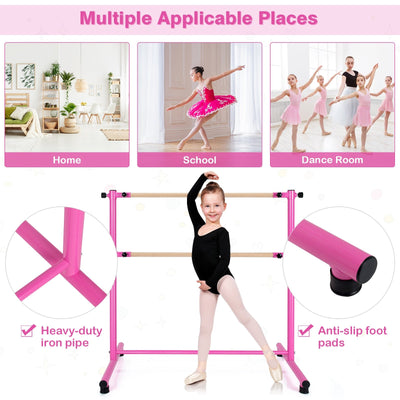 47 Inch Double Ballet Barre with Anti-Slip Footpads-Pink