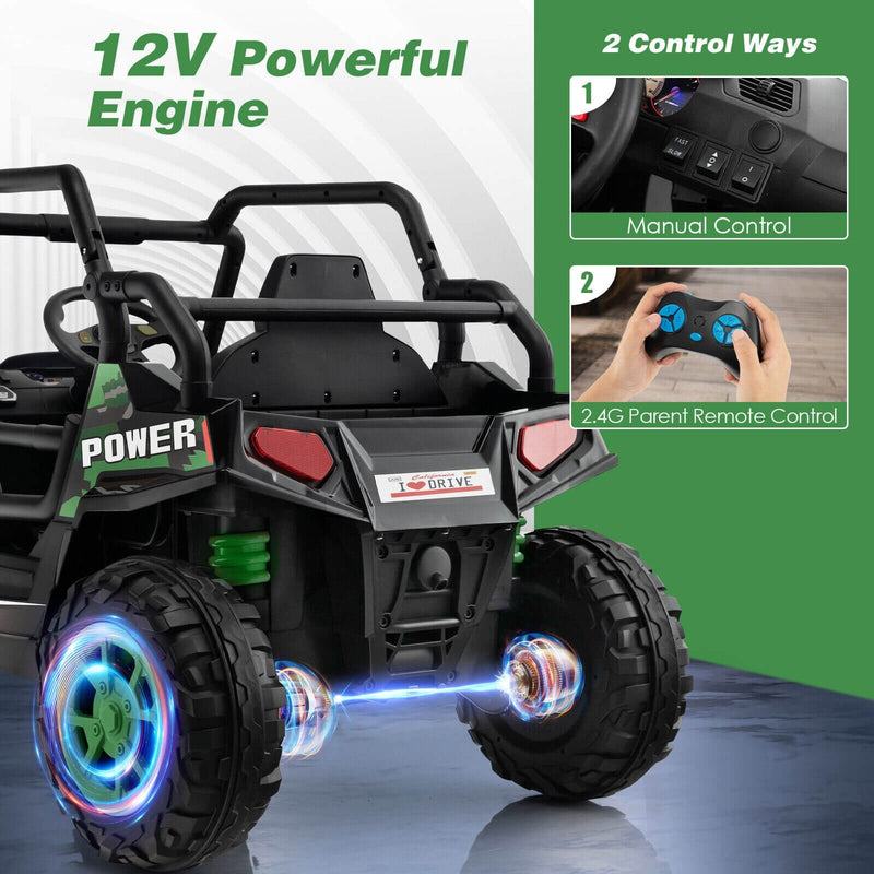 12V Kids UTV Ride on Car with 2.4G Remote Control Music and LED Lights-Green