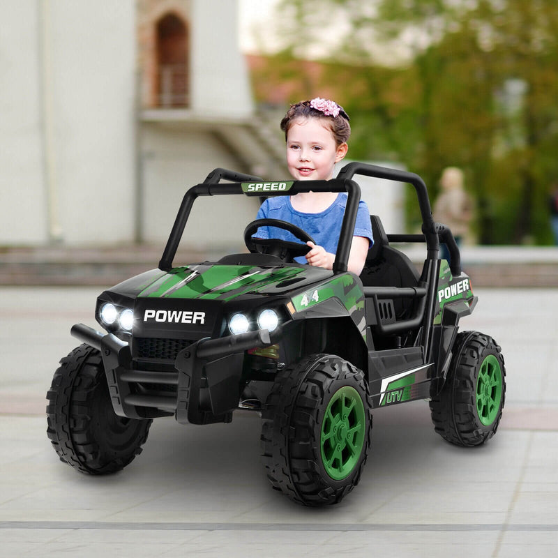 12V Kids UTV Ride on Car with 2.4G Remote Control Music and LED Lights-Green