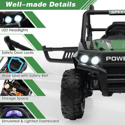 12V Kids UTV Ride on Car with 2.4G Remote Control Music and LED Lights-Green