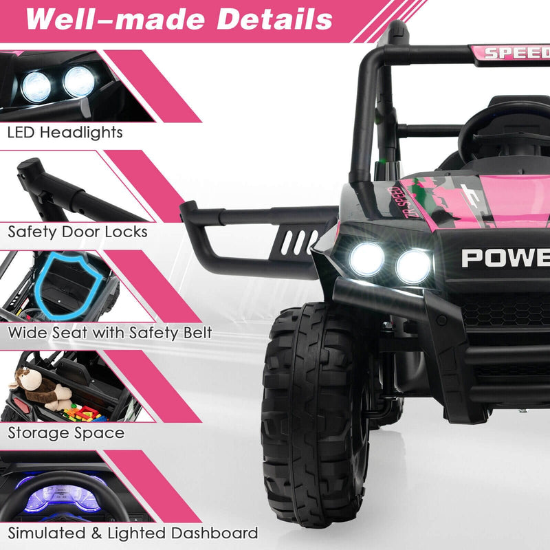 12V Kids UTV Ride on Car with 2.4G Remote Control Music and LED Lights-Pink