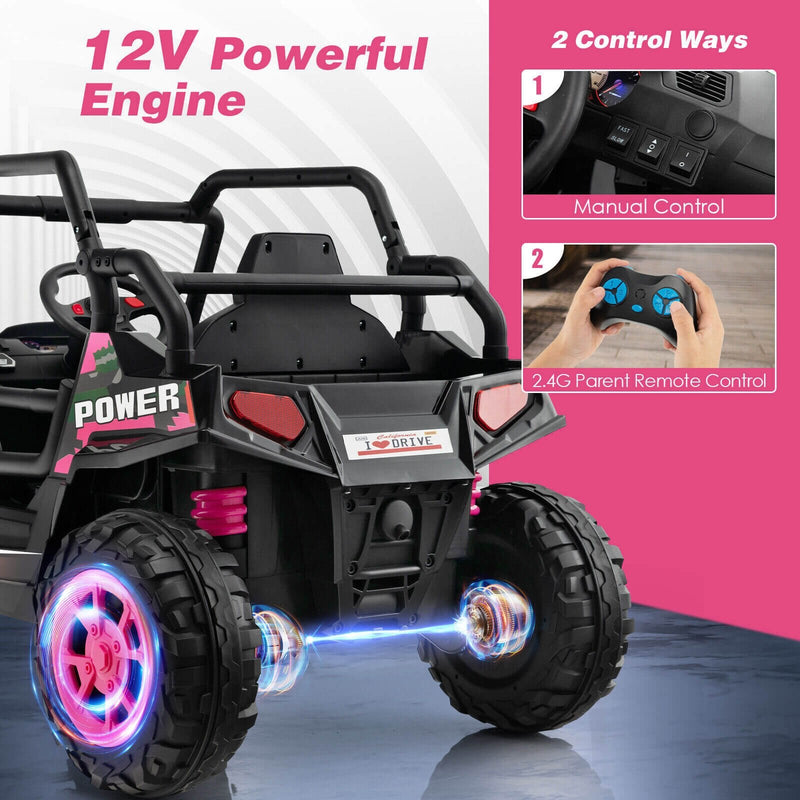 12V Kids UTV Ride on Car with 2.4G Remote Control Music and LED Lights-Pink