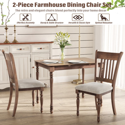 2 Pieces Vintage Wooden Upholstered Dining Chair Set with Padded Cushion