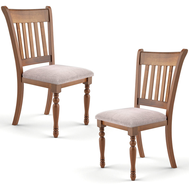 2 Pieces Vintage Wooden Upholstered Dining Chair Set with Padded Cushion