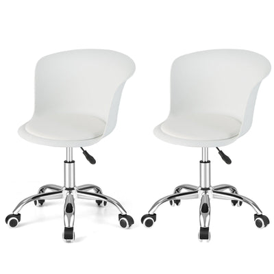 Set of 2 Office Desk Chair with Ergonomic Backrest and Soft Padded PU Leather Seat-White