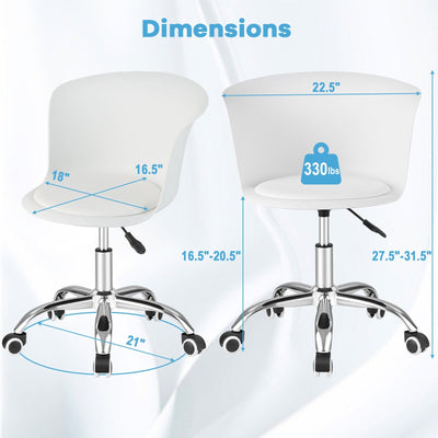 Set of 2 Office Desk Chair with Ergonomic Backrest and Soft Padded PU Leather Seat-White