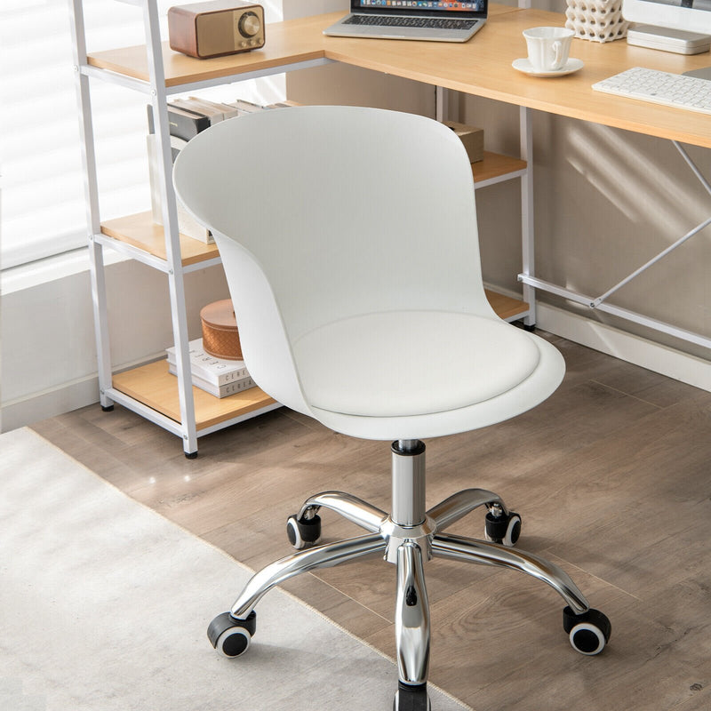 Set of 2 Office Desk Chair with Ergonomic Backrest and Soft Padded PU Leather Seat-White