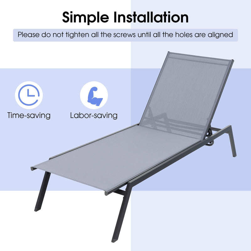 Outdoor Adjustable Chaise Lounge Chair with Lay Flat Position and Quick-Drying Fabric