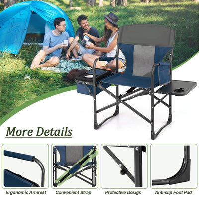 Folding Camping Directors Chair with Cooler Bag and Side Table-Blue