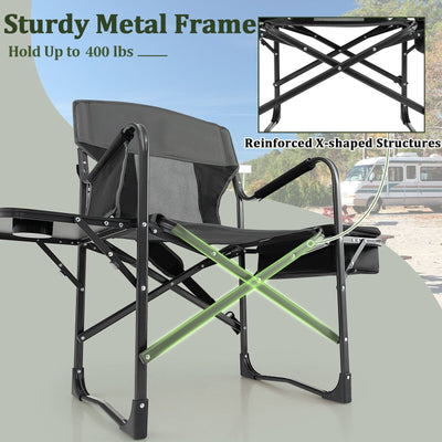 Folding Camping Directors Chair with Cooler Bag and Side Table-Black