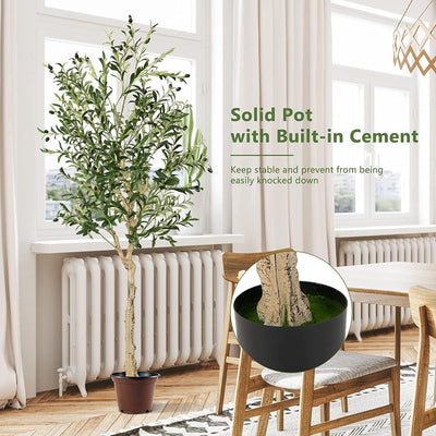 6 Feet Artificial Olive Tree in Cement Pot-2 Pieces